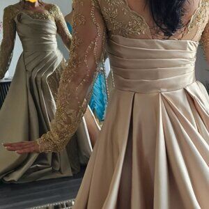 One-of-a-Kind Custom Couture Satin Gown | Hand-Beaded Detachable Overlay